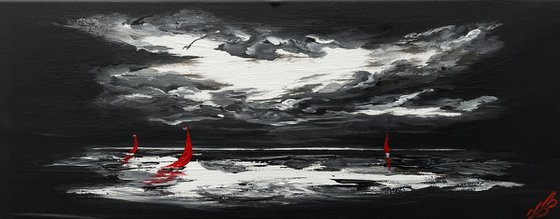 Red Sails on a Black and White canvas
