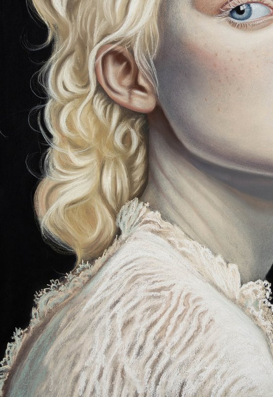 Albino girl in a laсe dress