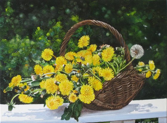 Yellow Dandelions in Basket