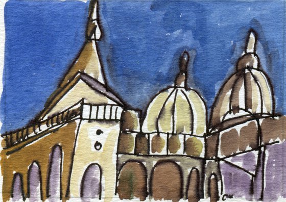 Basilica; Original Watercolour ACEO