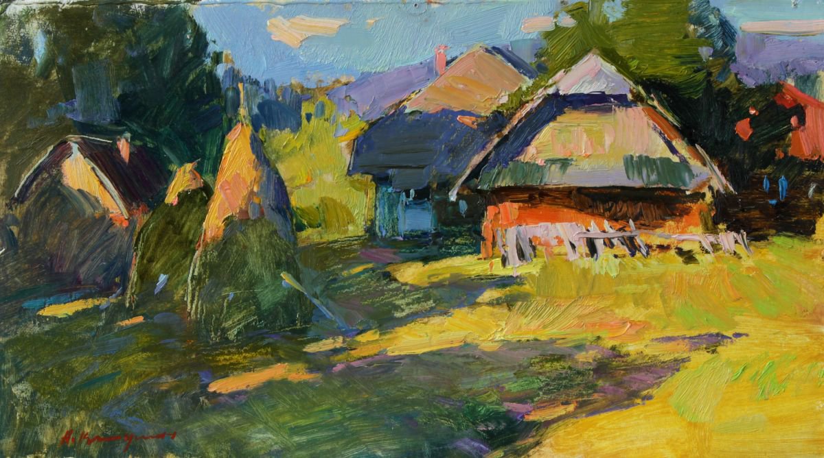 Impressionistic Landscape Oil Painting By Aleksandr Kryushyn, 17 X 9, Evening Shadows, Original Artwork