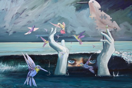Bells Beach  (Large Surrealist Climate Change, Portraits from the Precipice Painting)