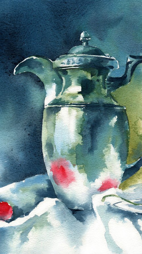 "Summer still life with cherries" - original watercolor artwork by Ksenia Selianko