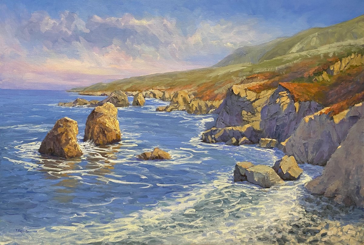 Impressionistic Landscape Oil Painting By Tatyana Fogarty, 36 X 24", Granite Coast Of Garapata, Original Artwork