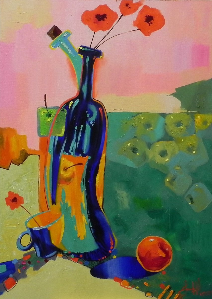 Abstract Still Life Oil Painting By Mykhailo Novikov, 20 X 28", *Apple Grace*, Original Artwork