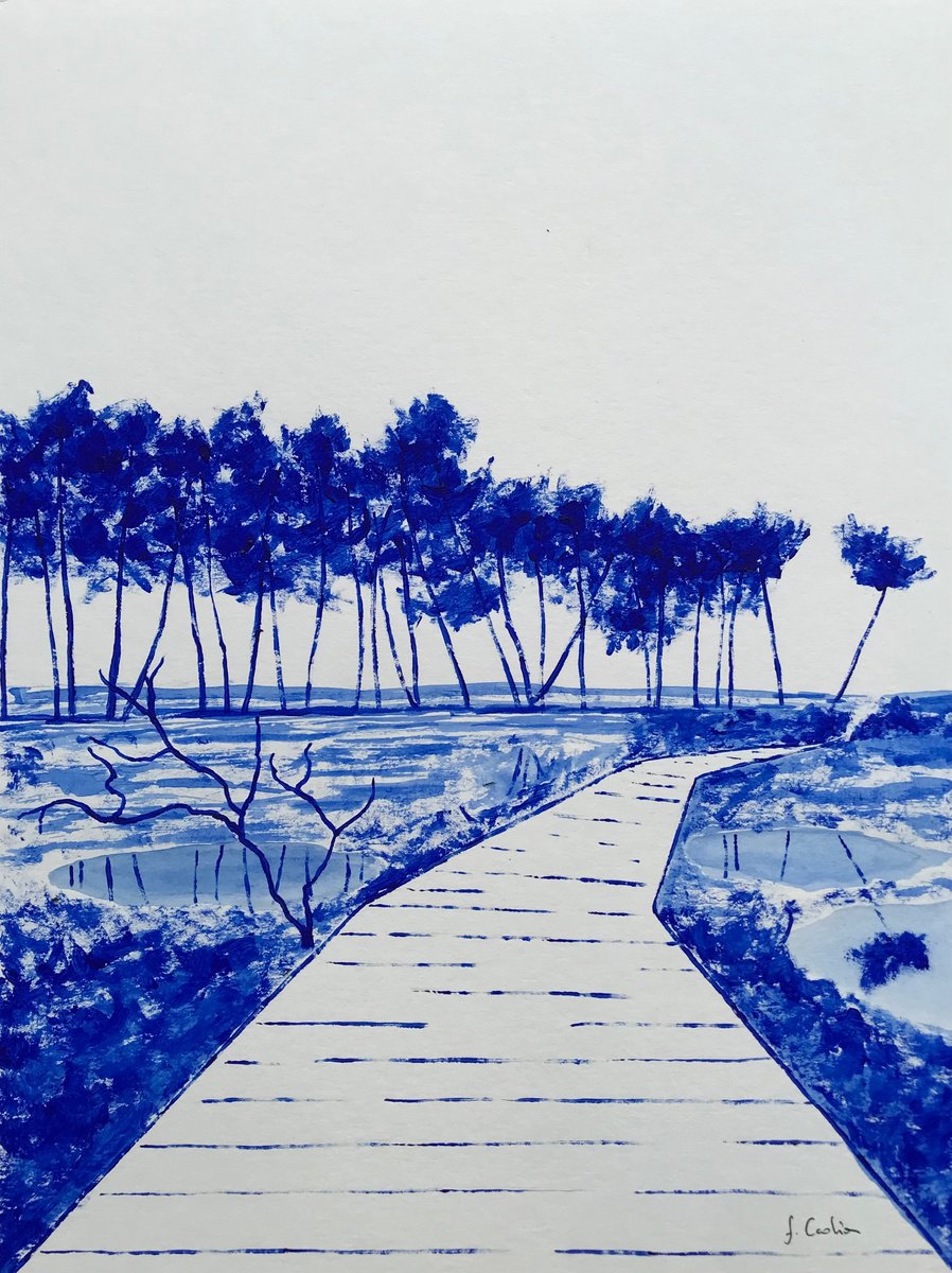 Landscape Acrylic Painting By Cadiou Frederic, 13 X 17, The Marshes Of Mousterlin, Original Artwork