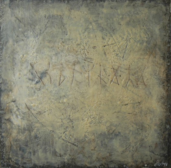 "Runes II". Encaustic abstract painting.