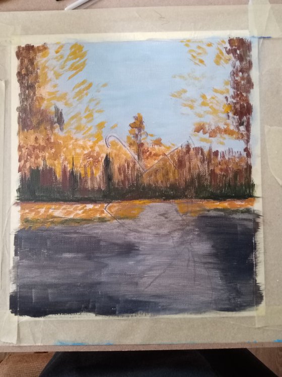 A forgotten umbrella in autumn