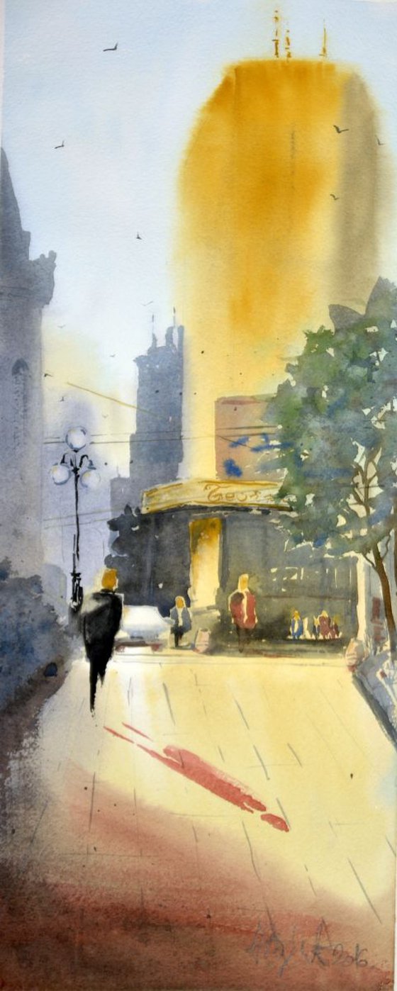 Yellow Morning in Belgrade / Žuto Jutro u Beogradu // original watercolor painting