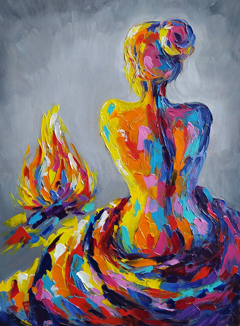 Winter evening woman body, fire, nude, bonfire, erotic, body, woman