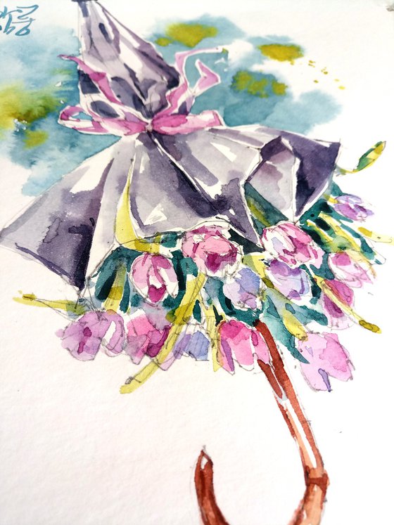 Watercolor sketch "Spring Rains" - series "Artist's Diary"