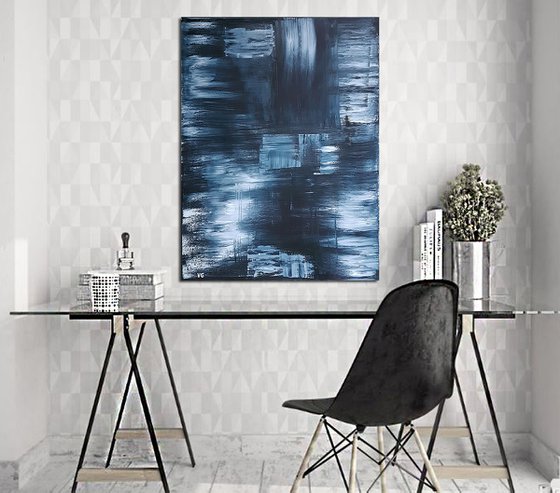 "Indigo mood" Abstract Oil Painting. Abstraction.