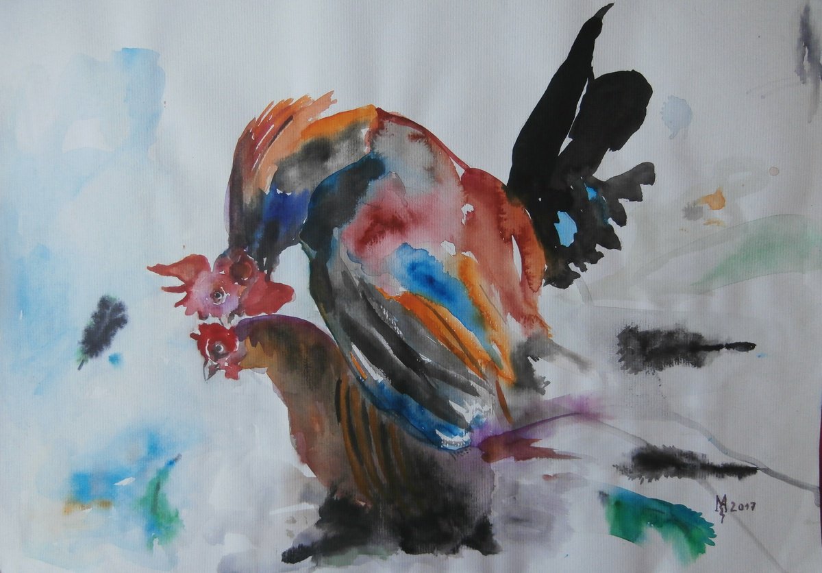 Impressionistic Animal Watercolour By Zoran Mihajlovic Muza, 16 X 12", Love, Original Artwork
