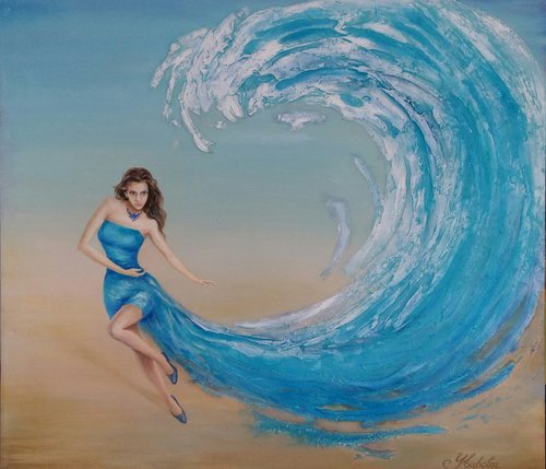 Sea wave, original oil painting, 90x80 cm, FREE SHIPPING by Larissa Uvarova