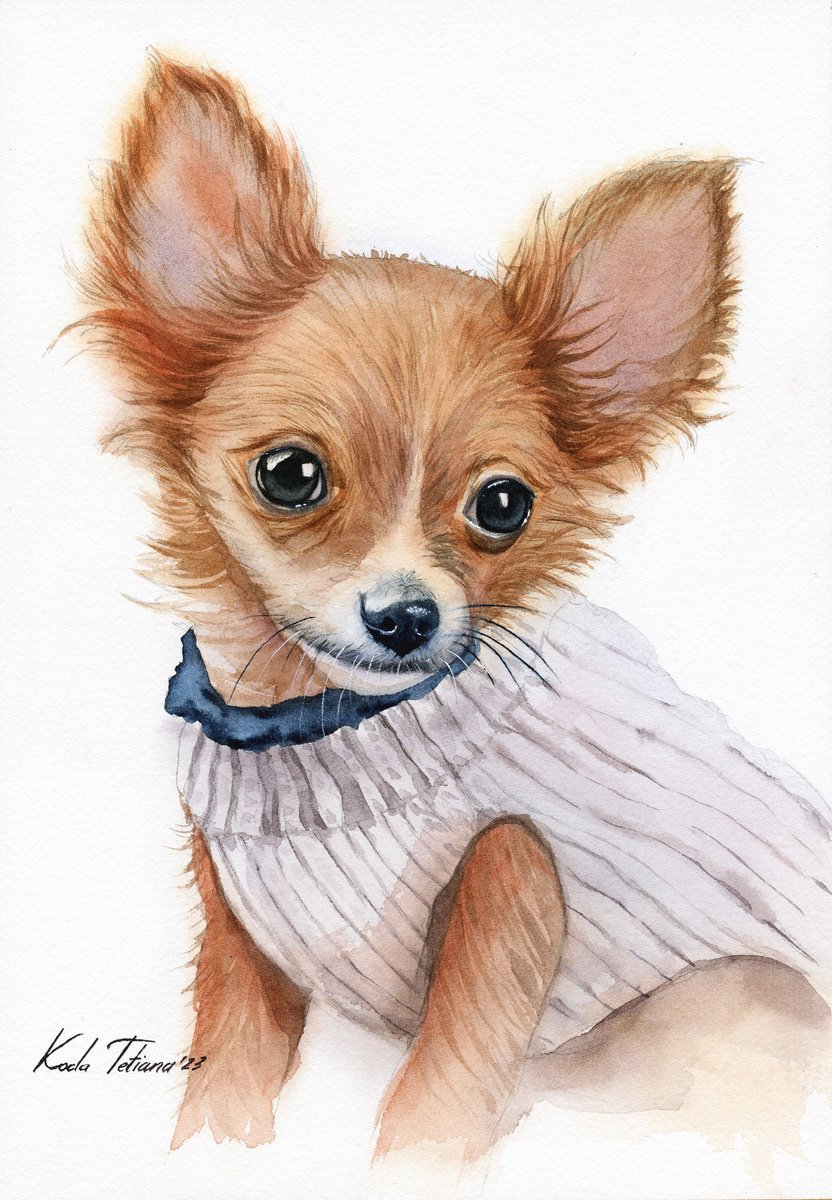 Impressionistic Animal Watercolour By Tetiana Koda, 8 X 12", Dog Portrait 21X30 Cm, Original Artwork