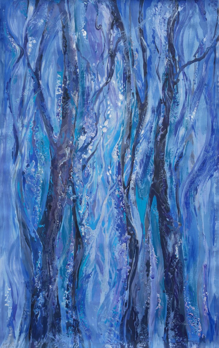 Large acrylic and pearl painting 100x160 cm unstretched canvas Blue forest i010 art orig... by Airinlea