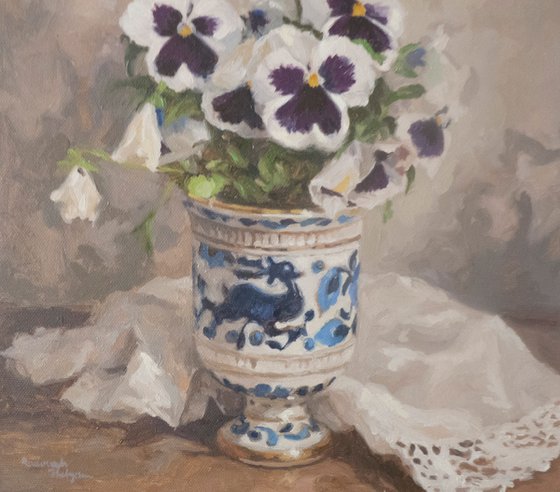 Pansies in a Porcelain Vase