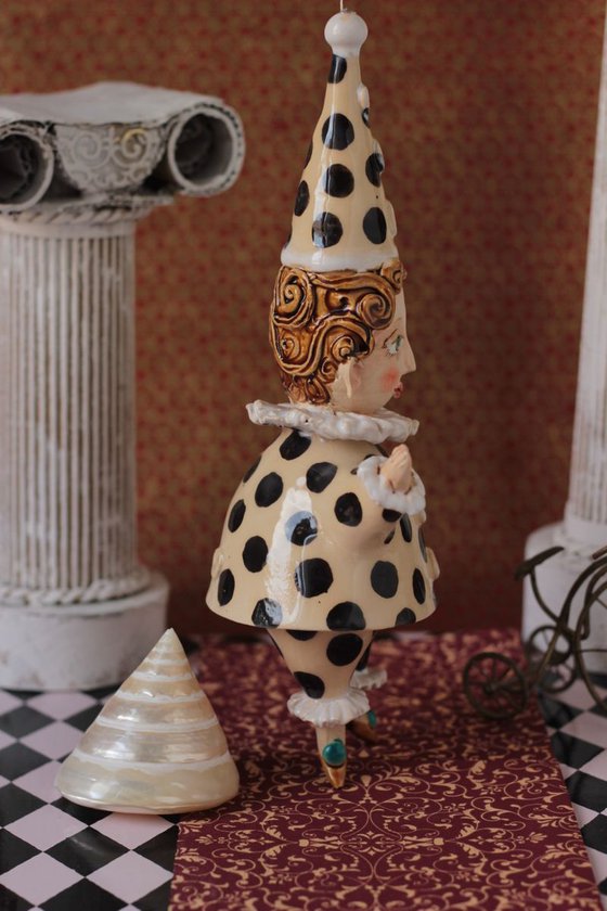 Cute Pierrot. Ceramic hanging sculpture