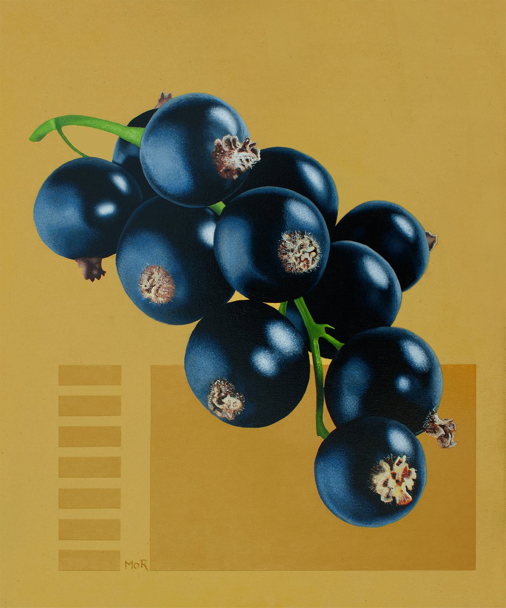 Photorealistic Still Life Acrylic Painting By Dietrich Moravec, 20 X 24, Black Currants, Original Artwork