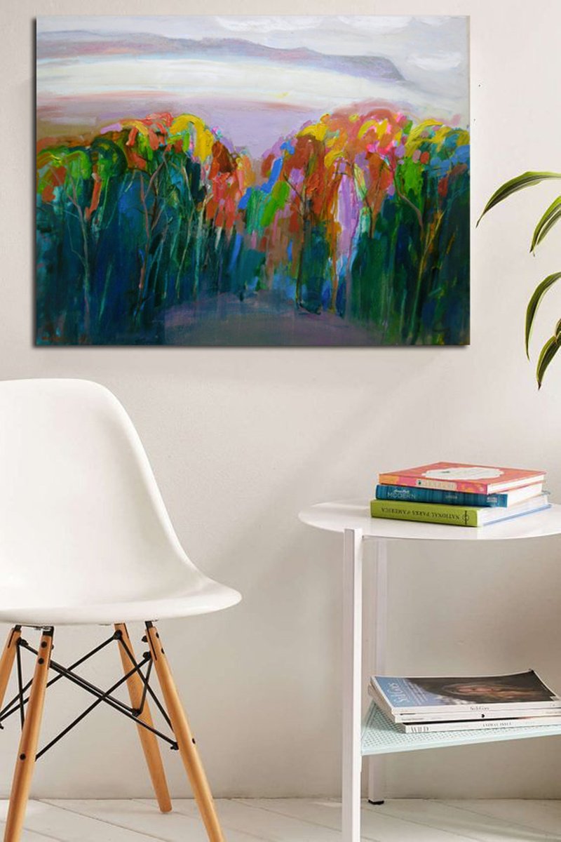 Expressive Landscape Oil Painting By Victoria Cozmolici, 31 X 24", The Forest, Original Artwork