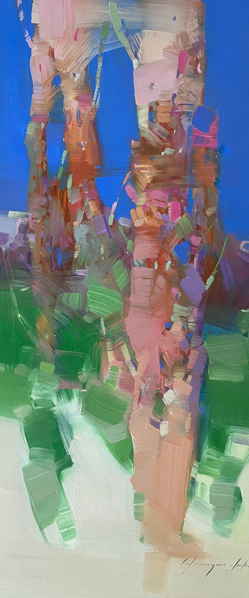 Pine Trees Original oil painting, Handmade artwork, One of a kind by Vahe Yeremyan