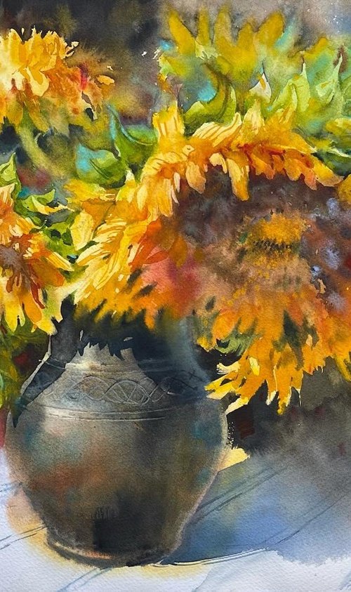 Sunflowers in a jug by Samira Yanushkova
