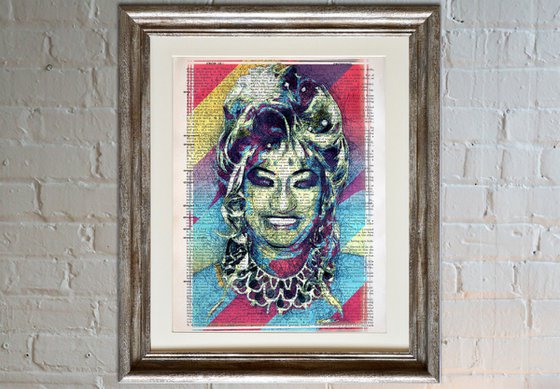 Celia Cruz - The Queen of Latin Music - Collage Art on Large Real English Dictionary Vintage Book Page