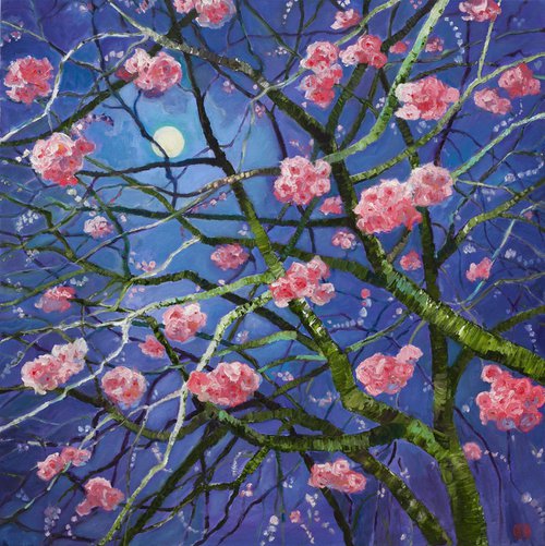 Winter Cherry Blossom In The Night by Liudmila Pisliakova