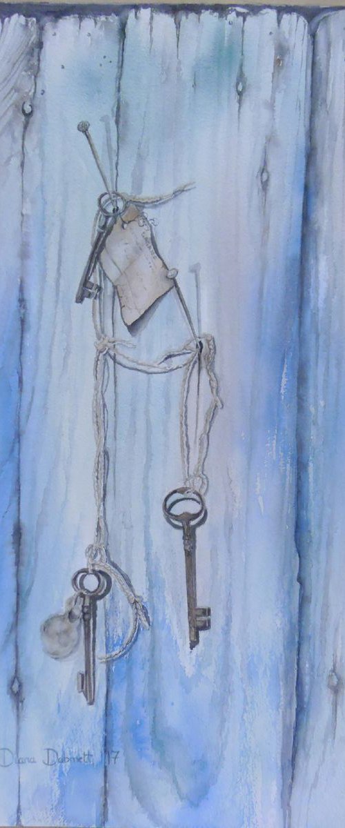 Old keys on the blue door by Diana Dabinett