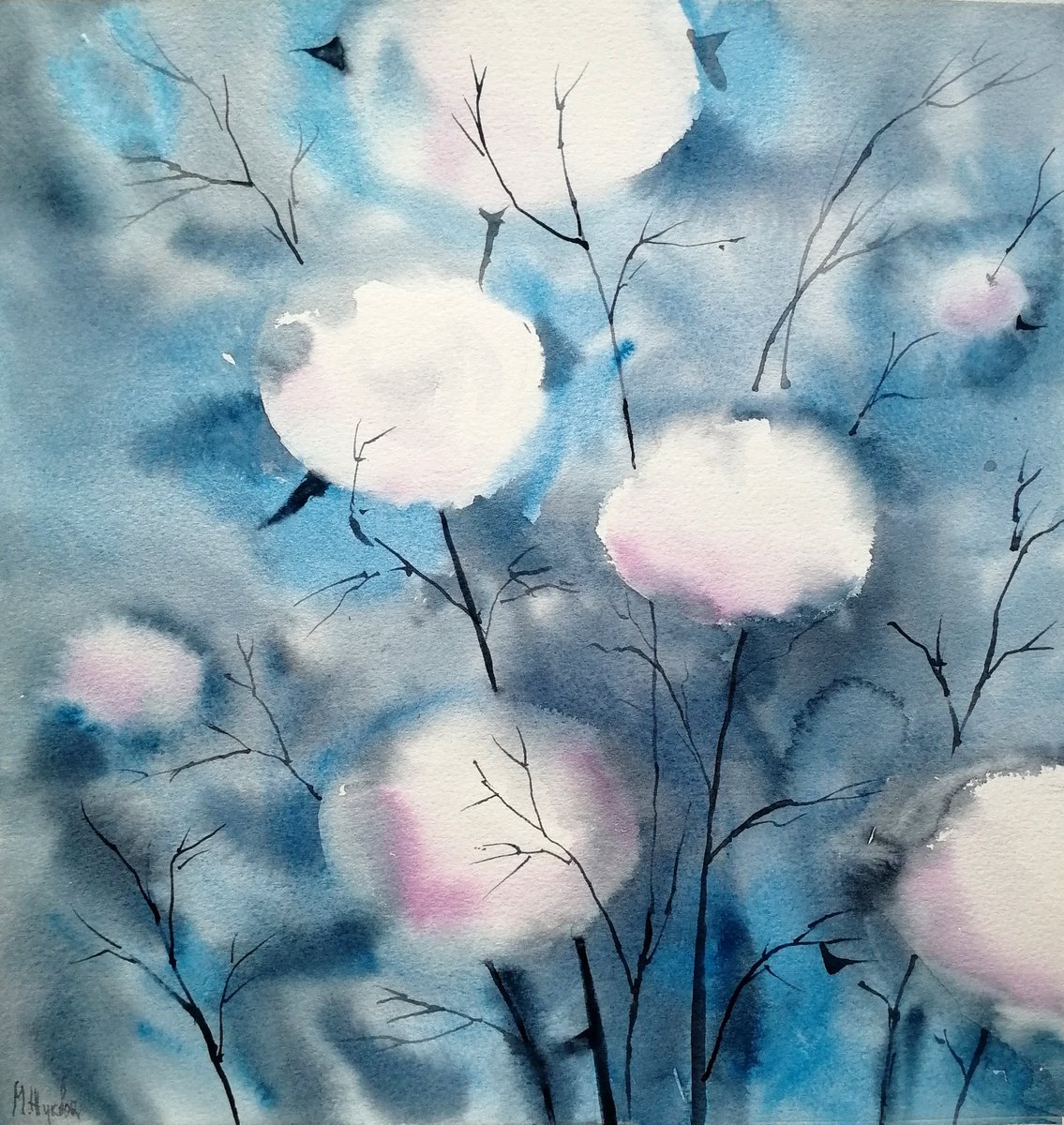 Cotton flower painting by Marina Zhukova