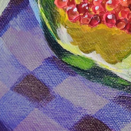 'AVOCADO WITH CAVIAR' - Small Painting under Mat in Acrylics