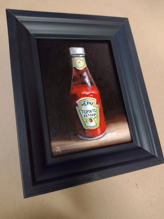 Ketchup bottle framed still life