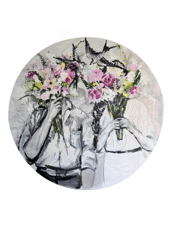 Black & White Lovers with Palette Knife