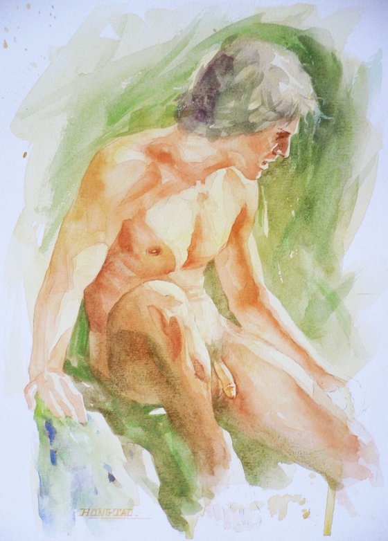 watercolour painting  male nude #16-5-2