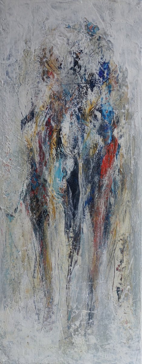 Organic Portrait Acrylic Painting By Doris Duschelbauer, 8 X 20, El Grupo - The Group, Original Artwork