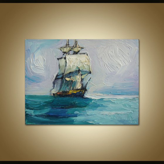Seascape, framed oil painting