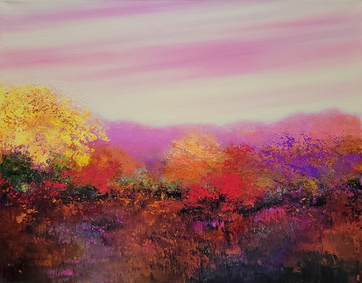 Impressionistic Landscape Oil Painting By Faith Patterson, 28 X 22, Autumn Color, Original Artwork