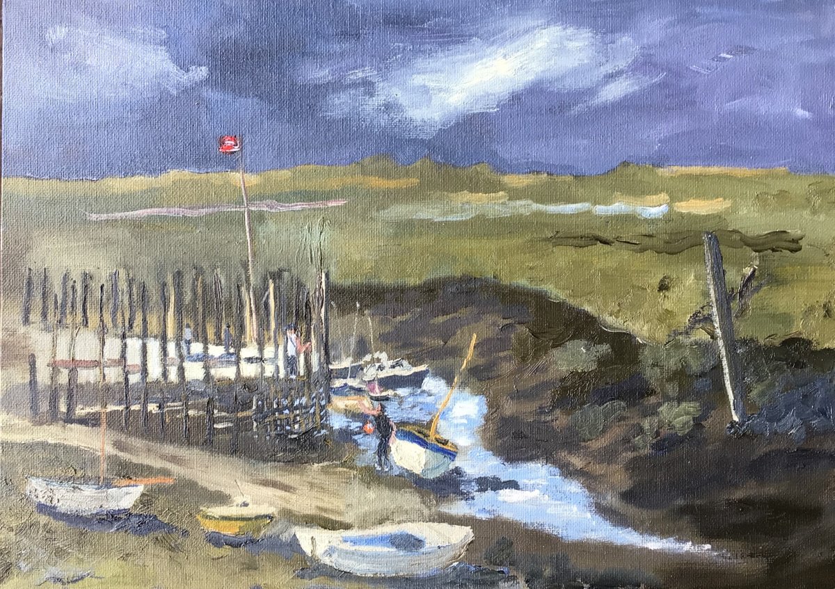 Impressionistic Landscape Oil Painting By Julian Lovegrove Art, 14 X 10", Morston Quay, Norfolk, Original Artwork