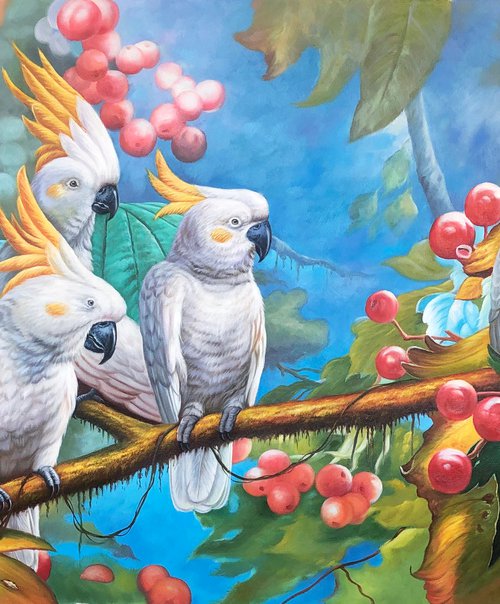 Parrots on the branches by Kunlong Wang