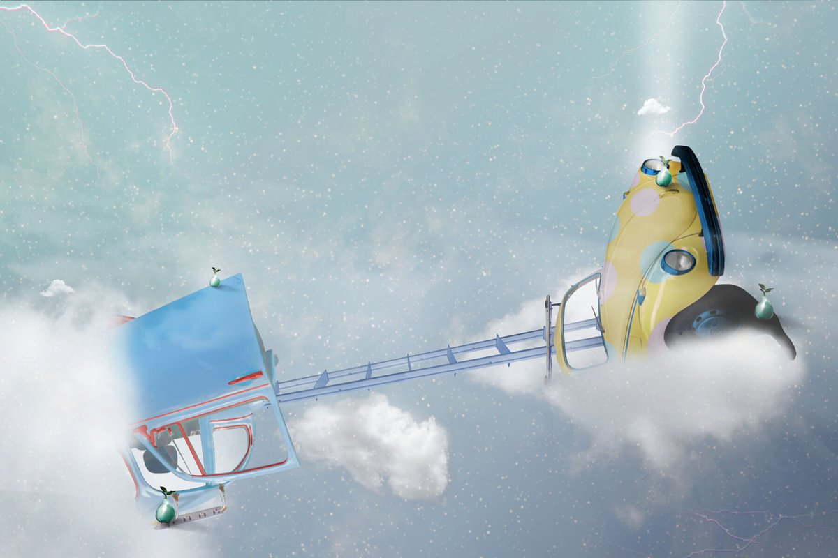 Surrealistic Transport Print By Vanessa T Stefanova, 24 X 16", Car In The Sky, Original Artwork