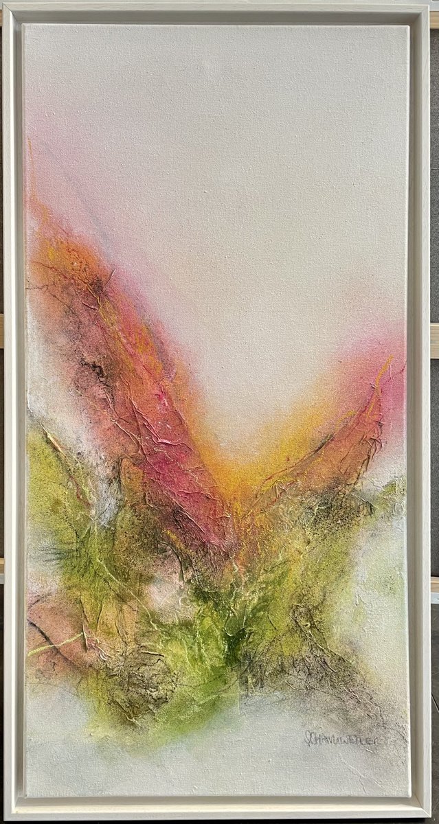 Abstract Acrylic Painting By Kirsten Schankweiler, 17 X 33", Out In The Green Iii, Original Artwork