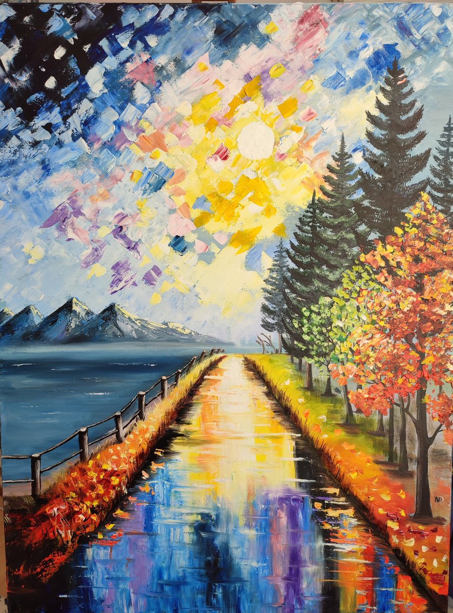 Impressionistic Landscape Oil Painting By Nataliia Plakhotnyk, 24 X 31", Autumn Day, Original Artwork