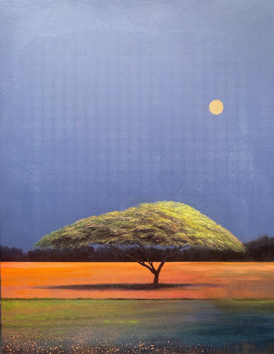 Acacia Tree in a Surreal Landscape III Large landscape Oil Painting by Simon Jones