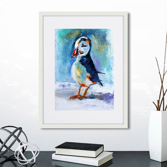 Puffin Painting Original Art Bird Artwork Small Wall Art