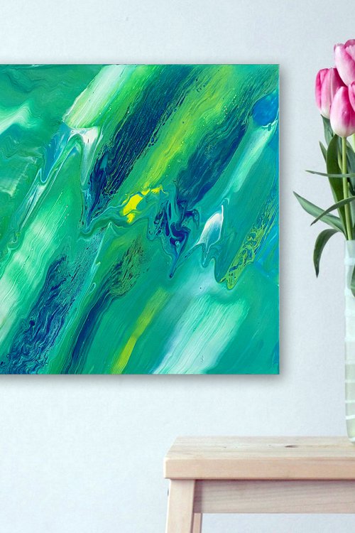 "Is My Reality Running?" - Original Abstract PMS Fluid Acrylic Painting on a Recycled Desk Panel - 23.5 x 14.5 inches by Preston M. Smith (PMS)