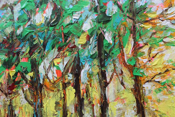 The Glory Deep in the Woods- Palette Knife Acrylic Painting - impressionistic - landscape painting on paper - gift art - home decor