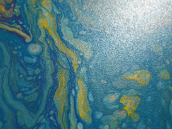 Blue fluid triptych A1118 Abstract art - pouring Paintings on canvas - Original Contemporary Large Acrylic painting by Ksavera