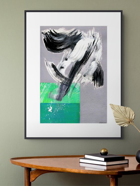 Bright Green Abstract on Gray