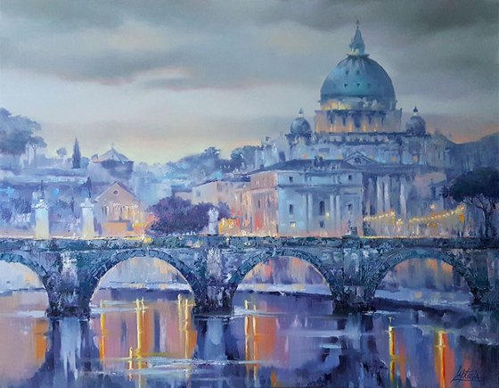 Rome - the eternal city - large cityscape, original oil painting,  canvas, large, impasto