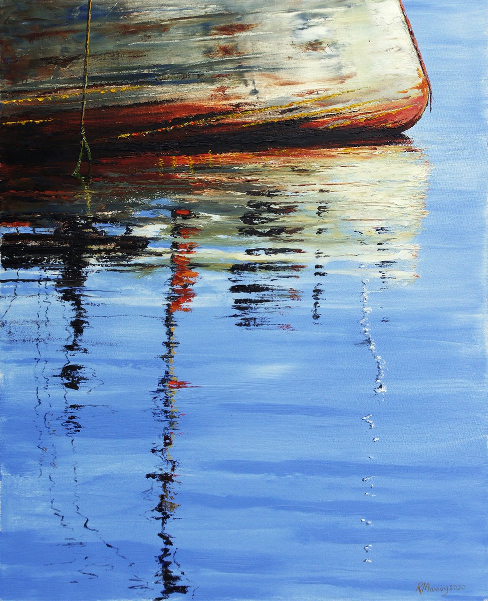 Impressionistic Abstract Oil Painting By Richard Manning, 24 X 30", On Reflection, Original Artwork